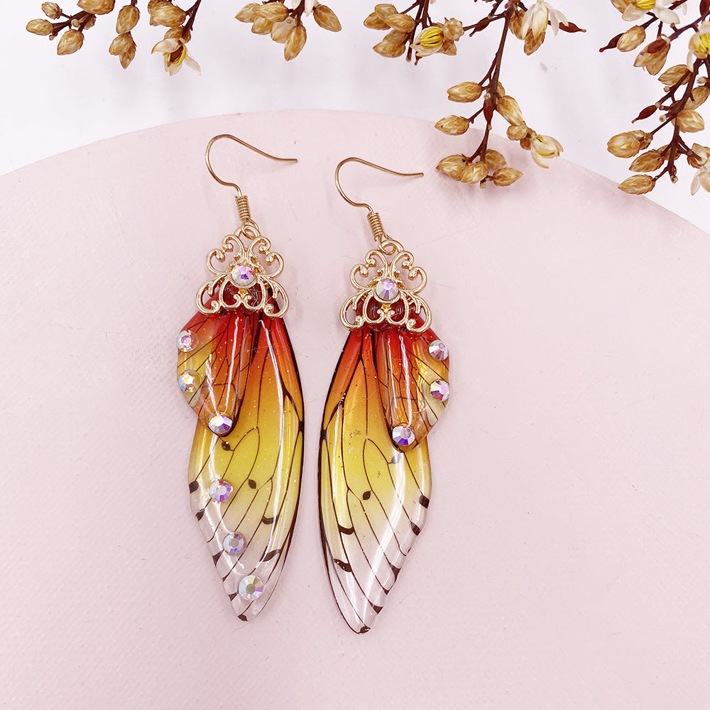 Fantasy Orange Butterfly Wing Earrings