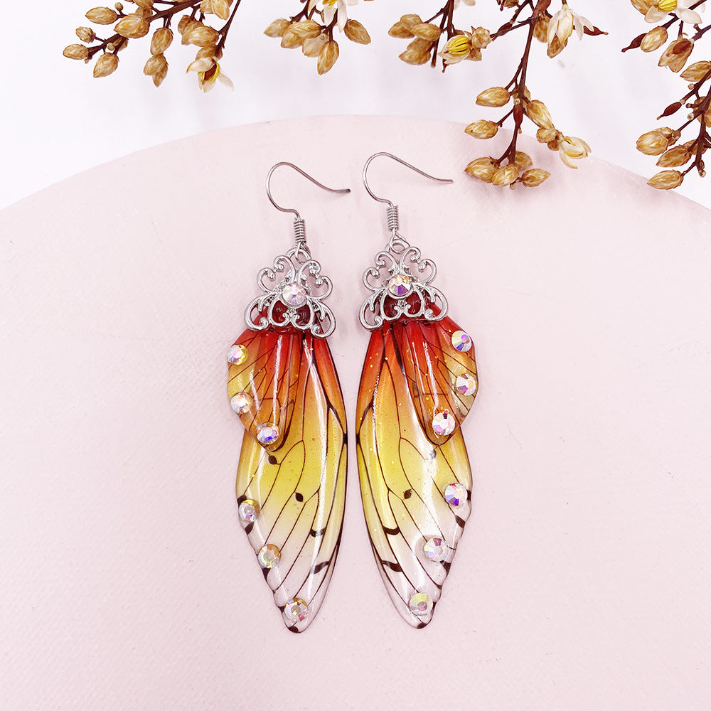 Fantasy Orange Butterfly Wing Earrings