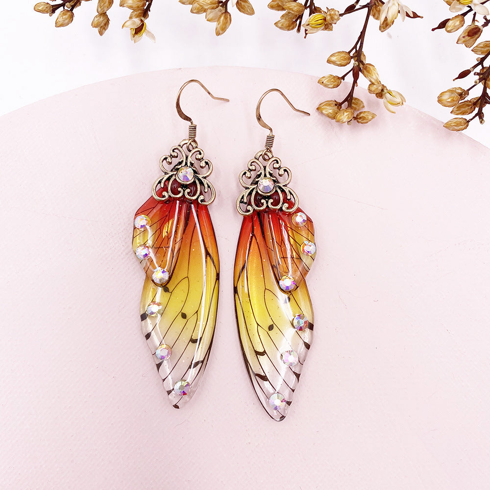 Fantasy Orange Butterfly Wing Earrings