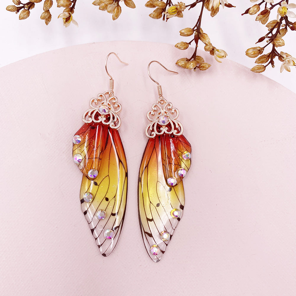 Fantasy Orange Butterfly Wing Earrings