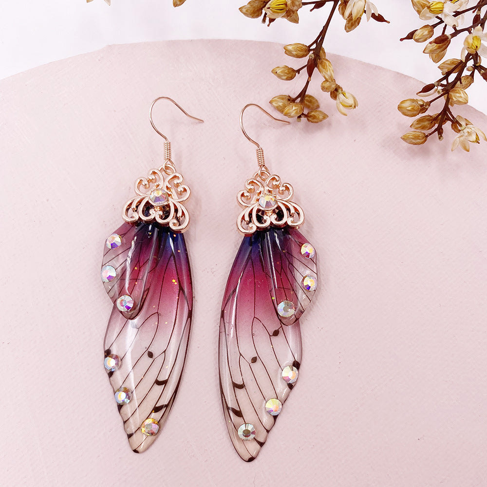 Fantasy Purple Butterfly Wing Earrings