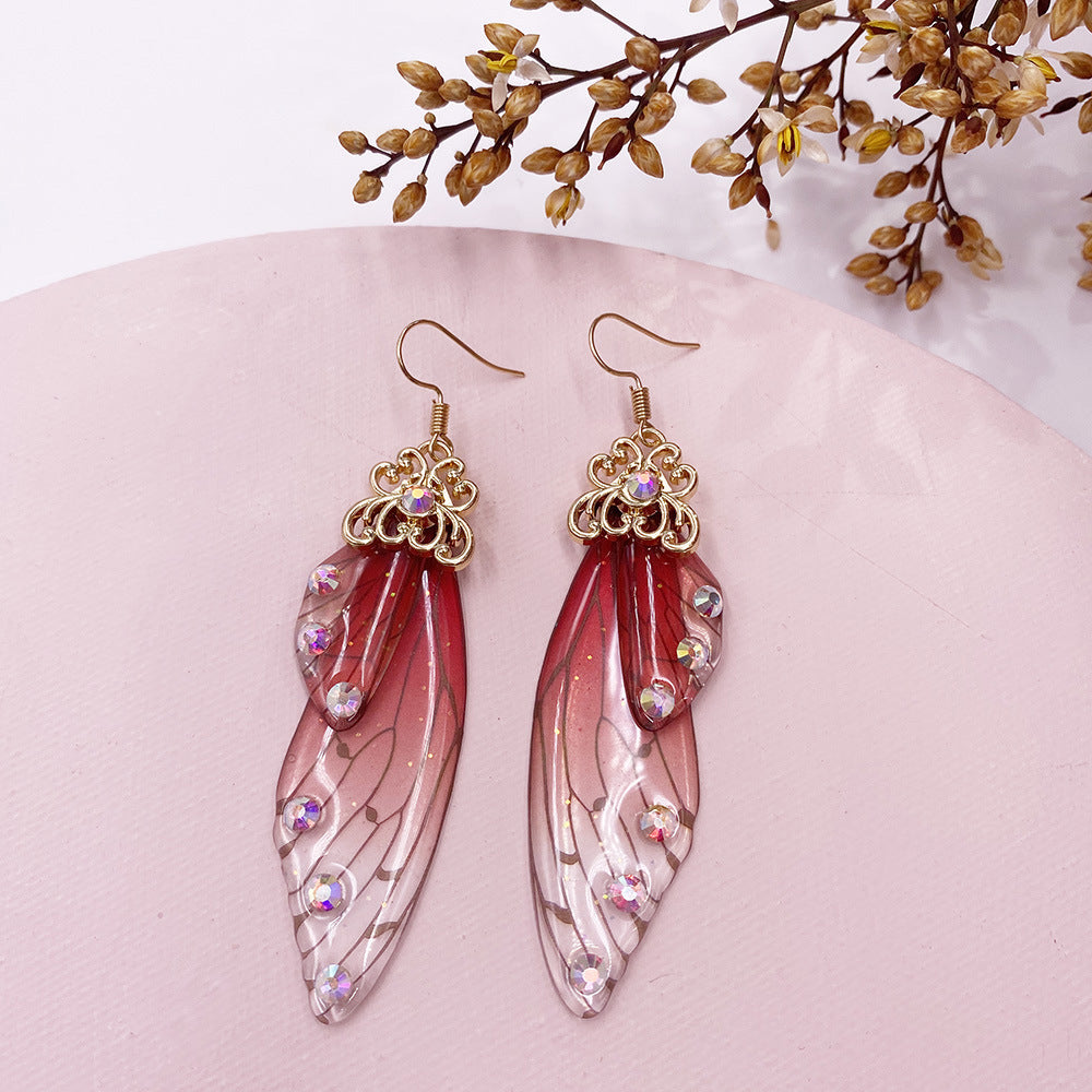 Fantasy Red Butterfly Wing Earrings