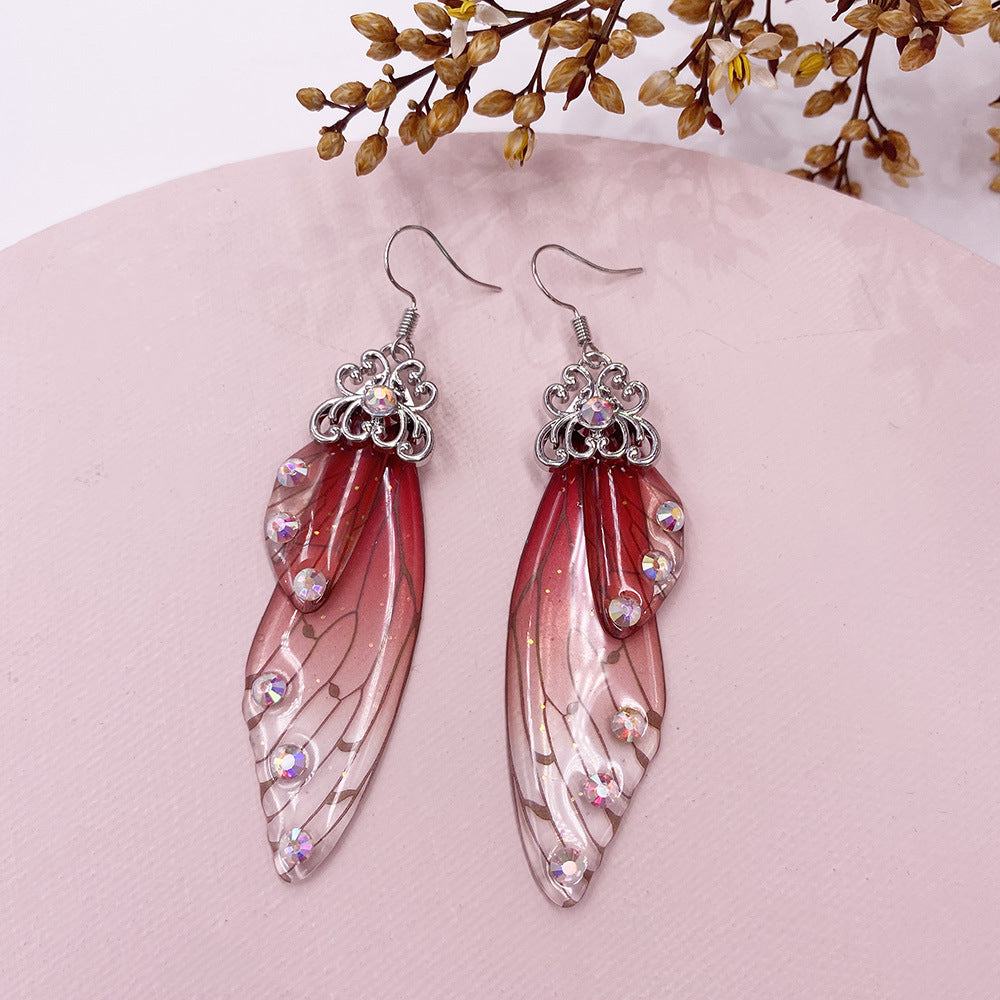 Fantasy Red Butterfly Wing Earrings