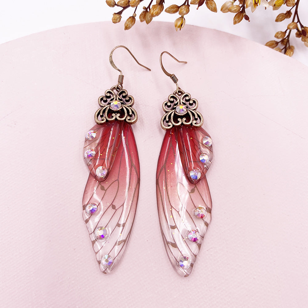 Fantasy Red Butterfly Wing Earrings