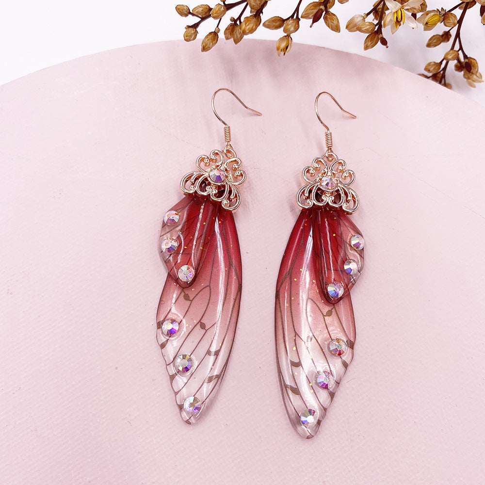 Fantasy Red Butterfly Wing Earrings