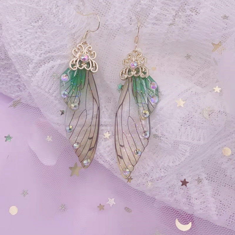 Fantasy Green Butterfly Wing Earrings