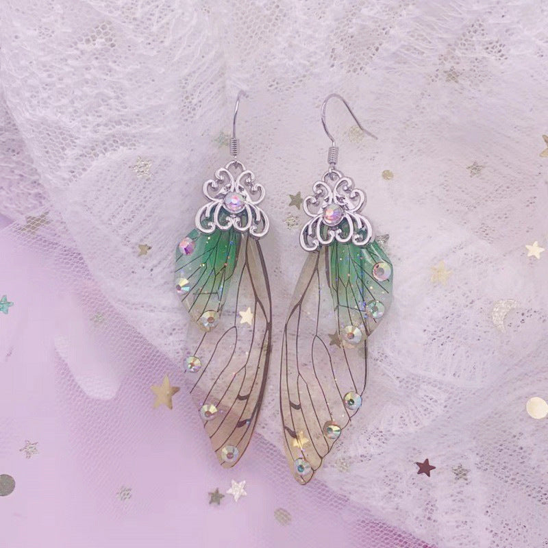 Fantasy Green Butterfly Wing Earrings