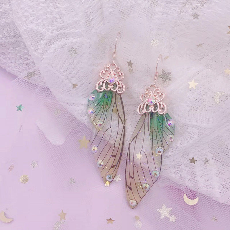 Fantasy Green Butterfly Wing Earrings