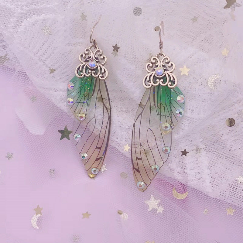 Fantasy Green Butterfly Wing Earrings