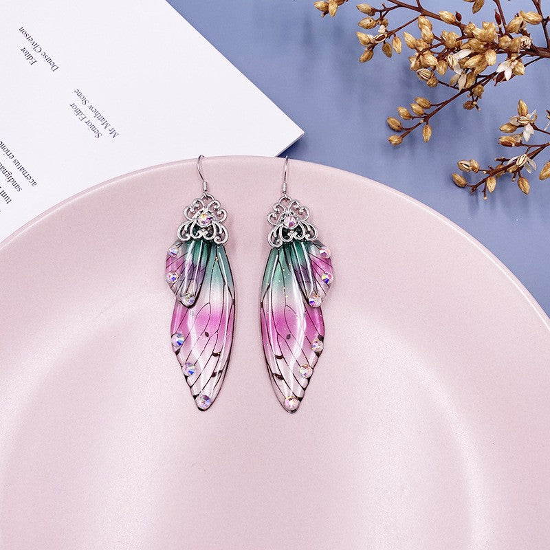 Fantasy Green&Pink Butterfly Wing Earrings