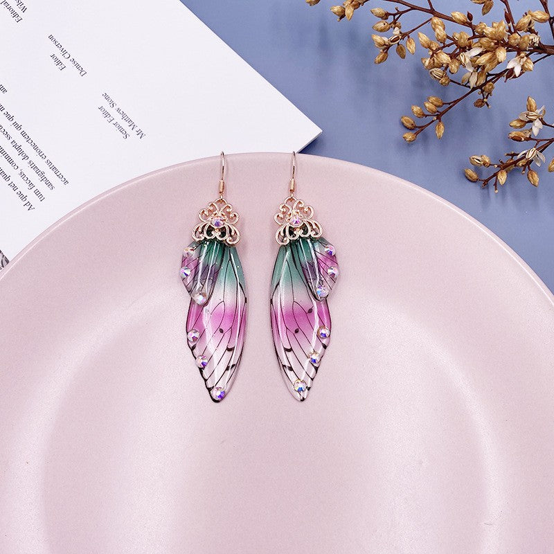 Fantasy Green&Pink Butterfly Wing Earrings