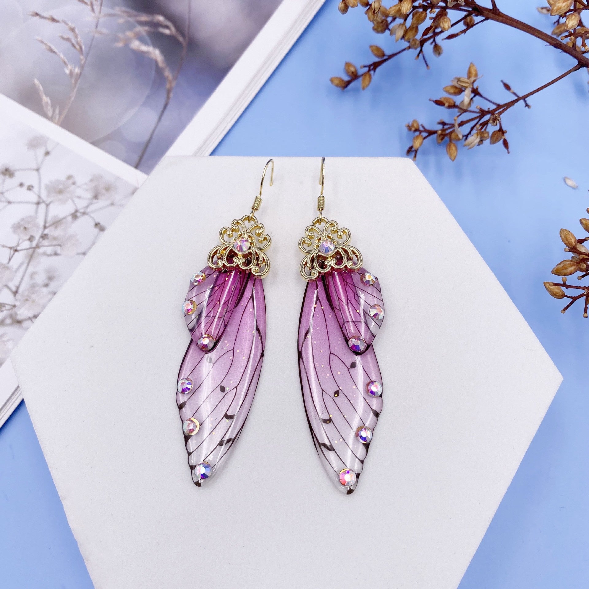 Fantasy Pink Butterfly Wing Earrings