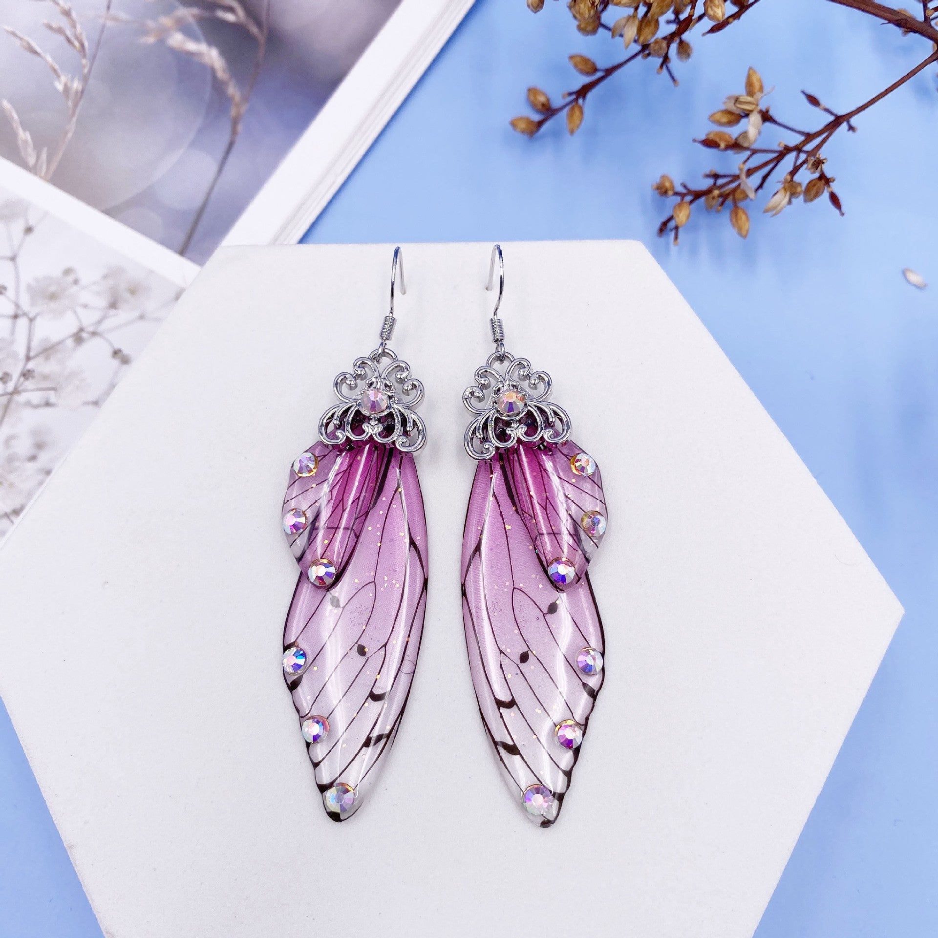 Fantasy Pink Butterfly Wing Earrings