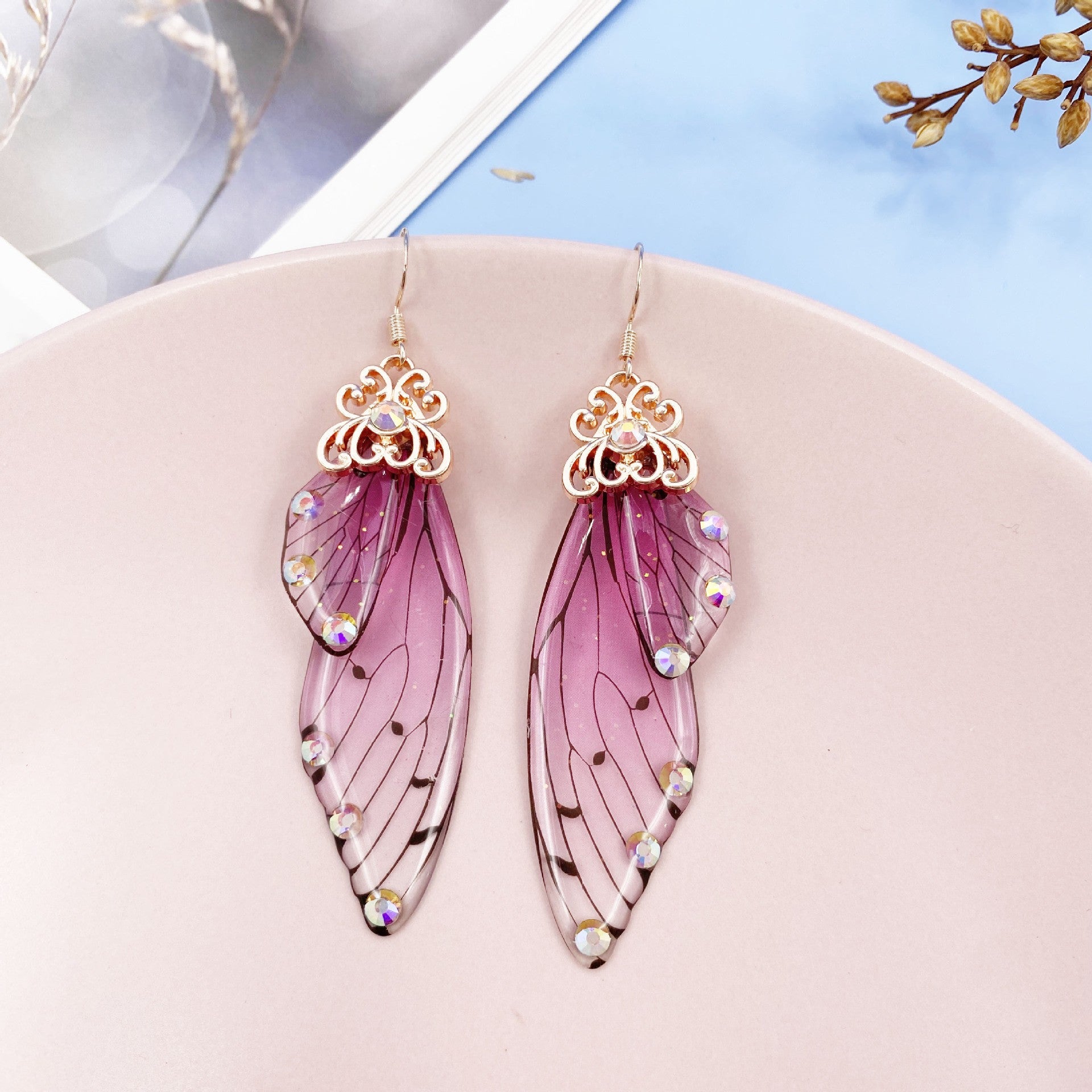 Fantasy Pink Butterfly Wing Earrings