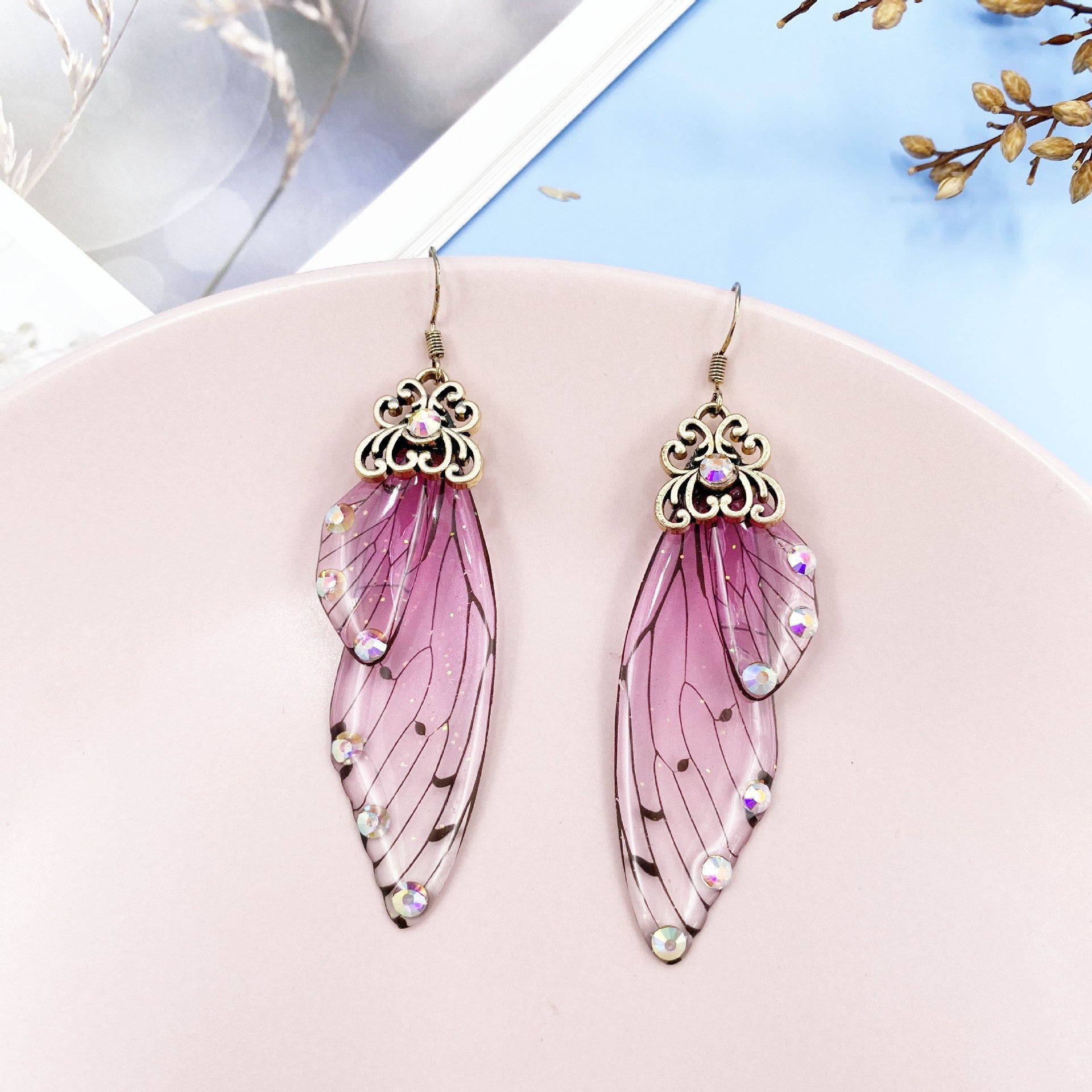 Fantasy Pink Butterfly Wing Earrings