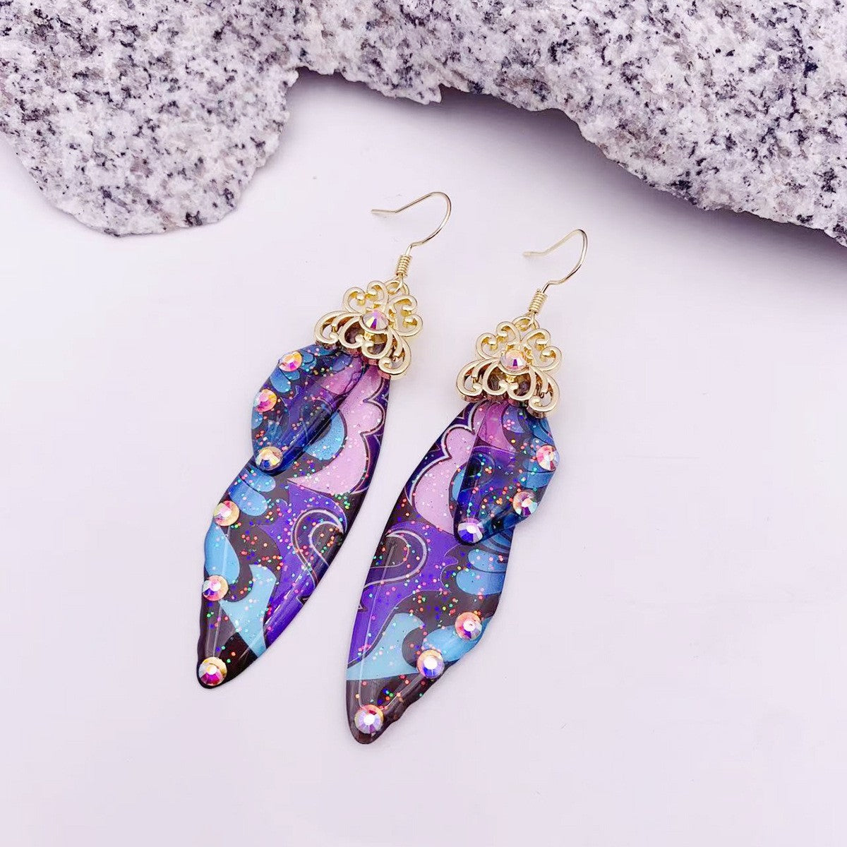 Blue Pattern Butterfly Wing Earrings