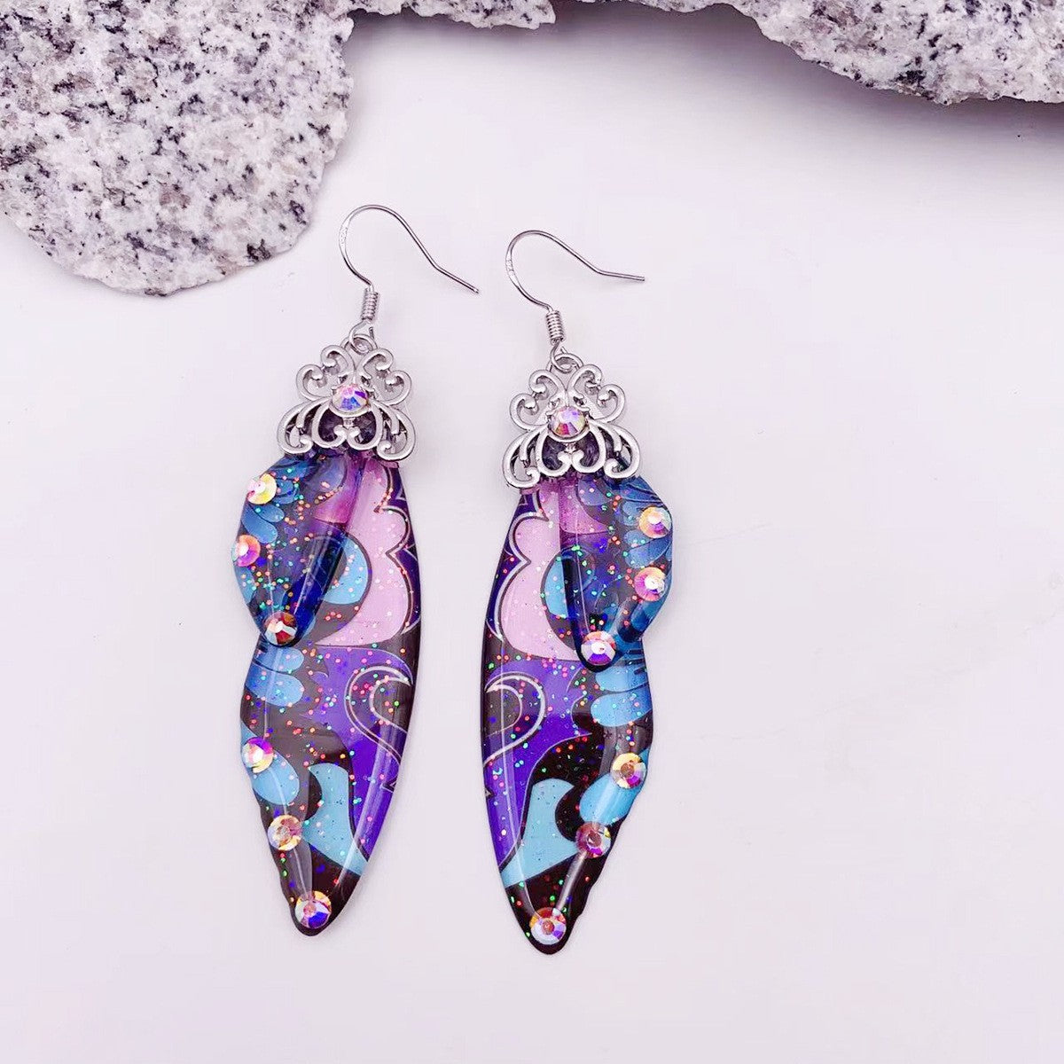 Blue Pattern Butterfly Wing Earrings