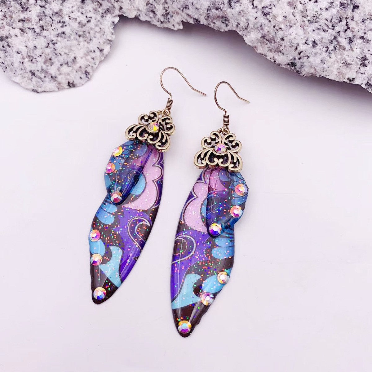 Blue Pattern Butterfly Wing Earrings