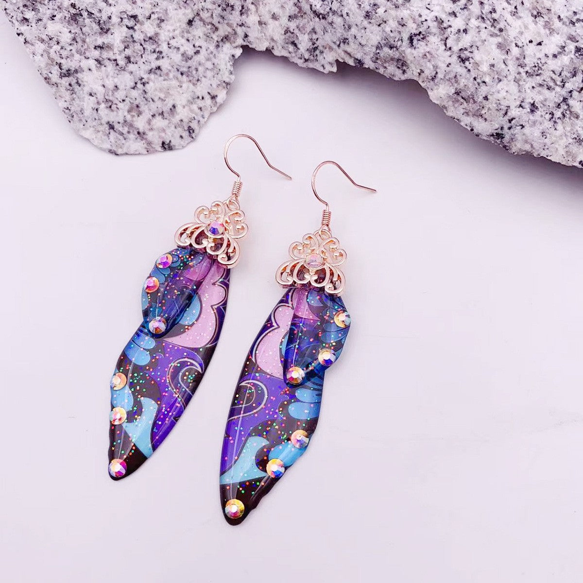 Blue Pattern Butterfly Wing Earrings