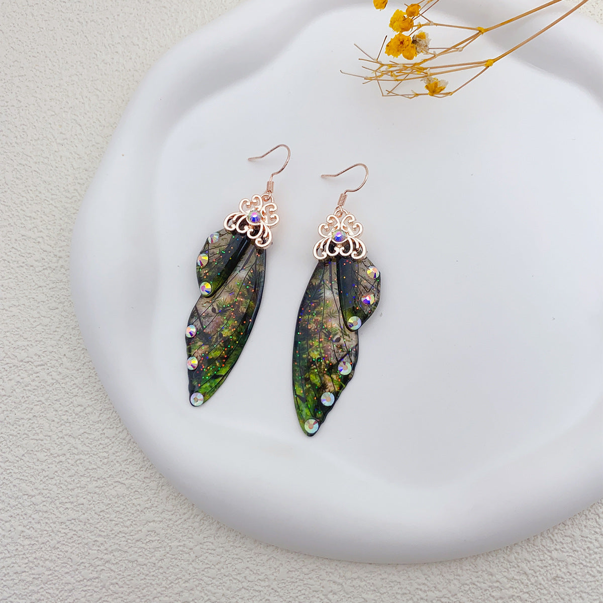 Retro Green Butterfly Wing Earrings