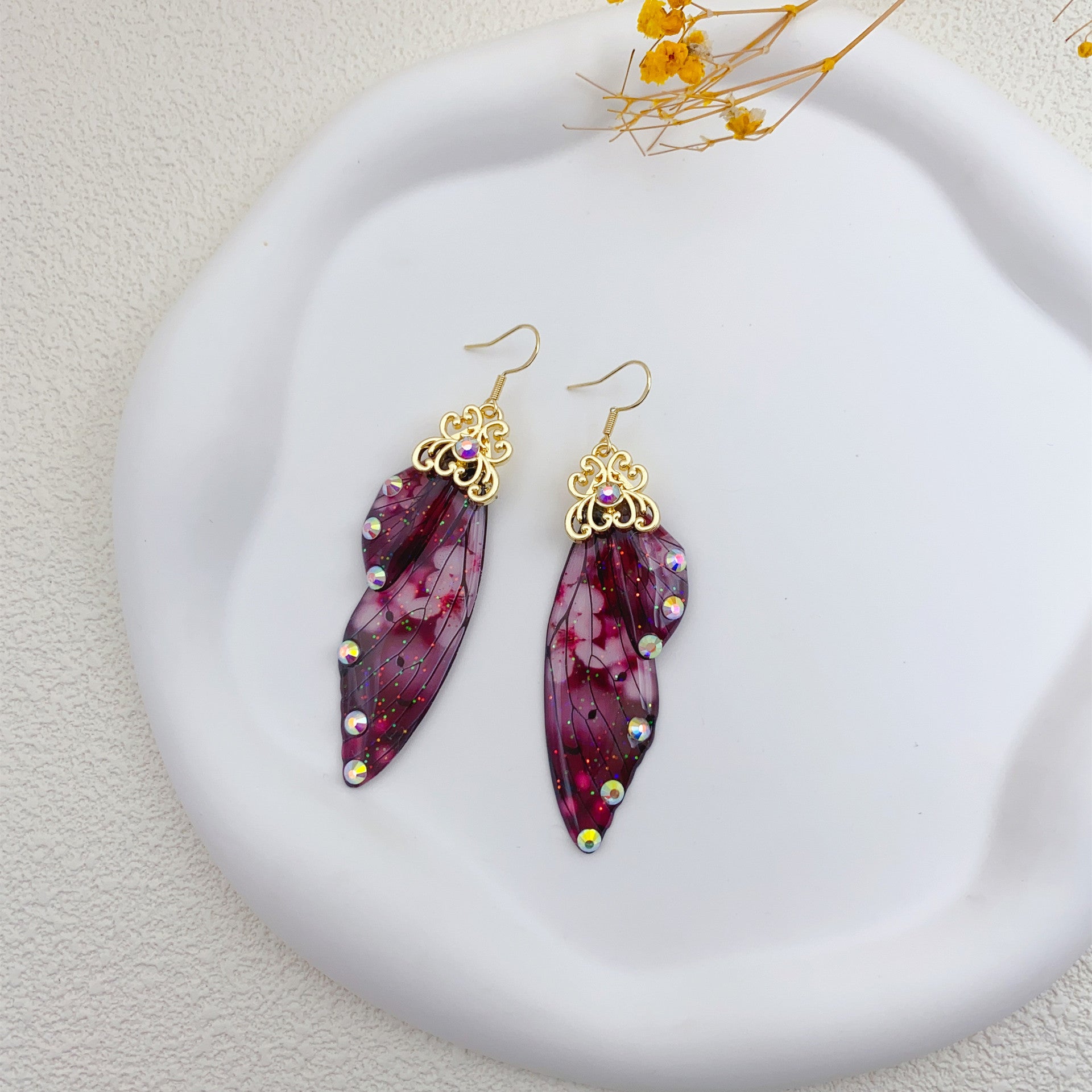 Retro Purple Butterfly Wing Earrings