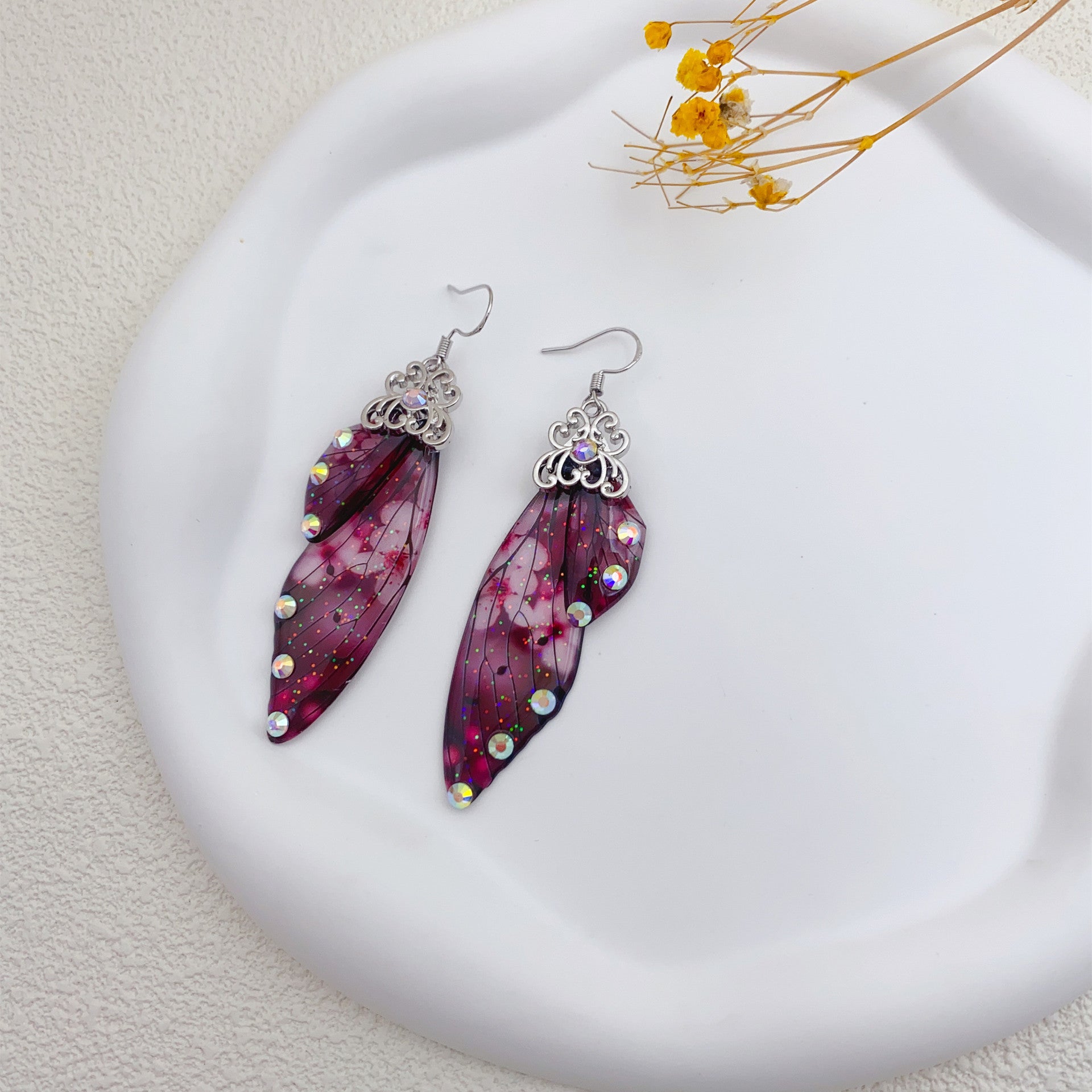 Retro Purple Butterfly Wing Earrings