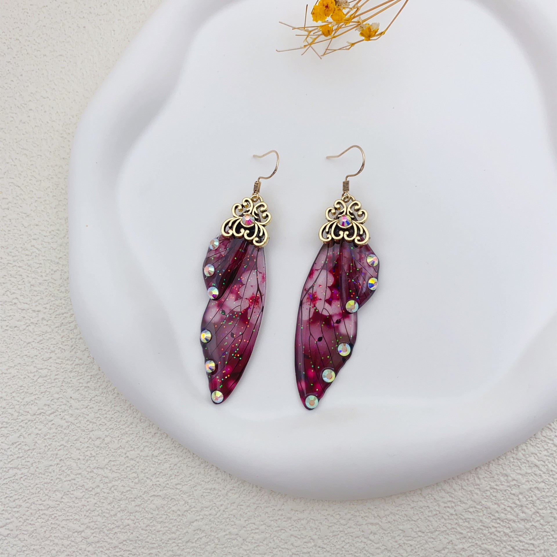 Retro Purple Butterfly Wing Earrings