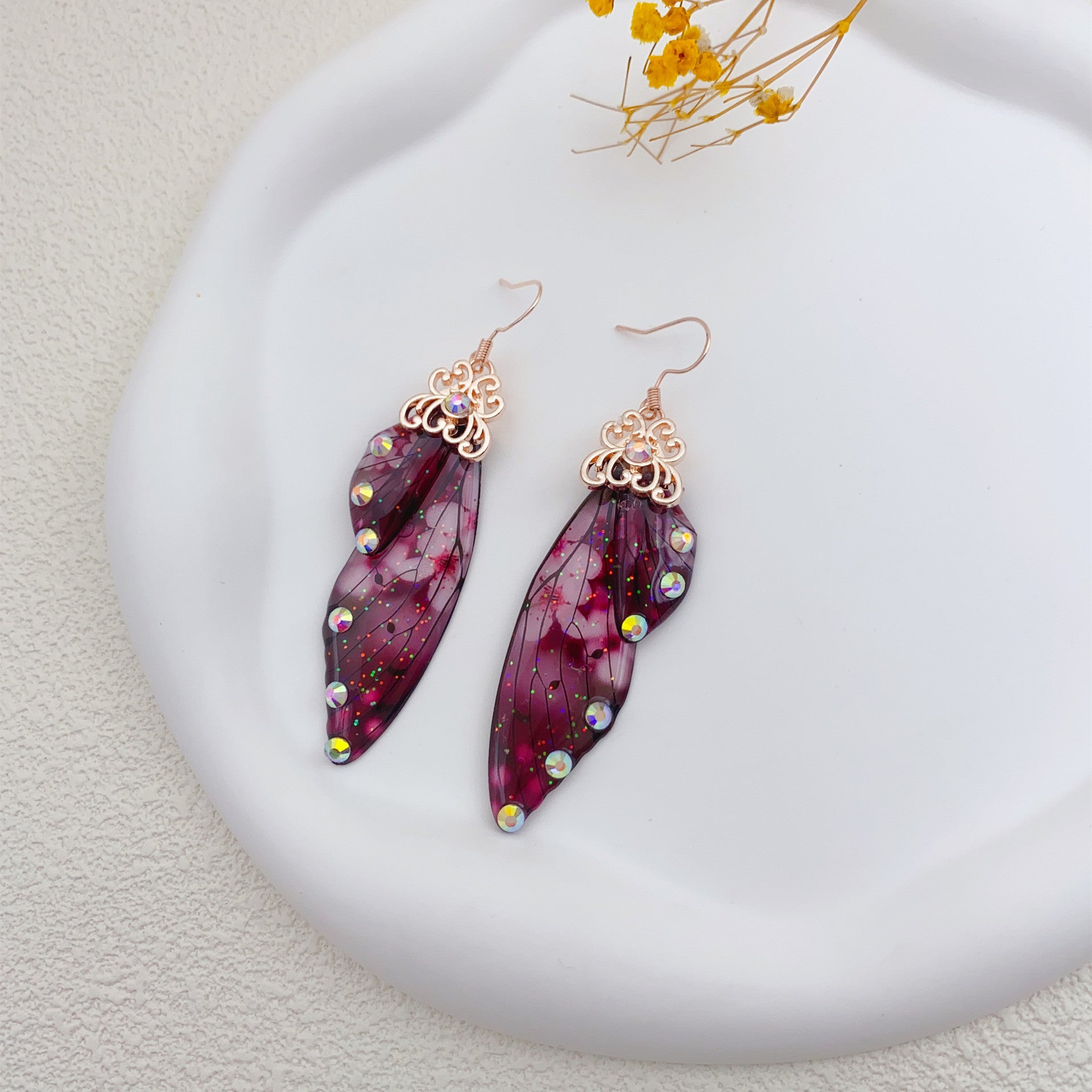 Retro Purple Butterfly Wing Earrings