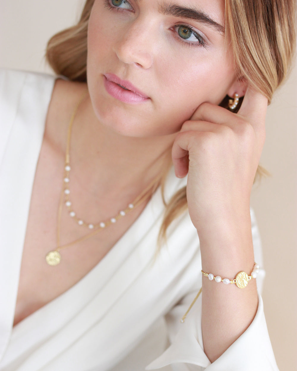 Parker Pearl & Coin Adjustable Bracelet