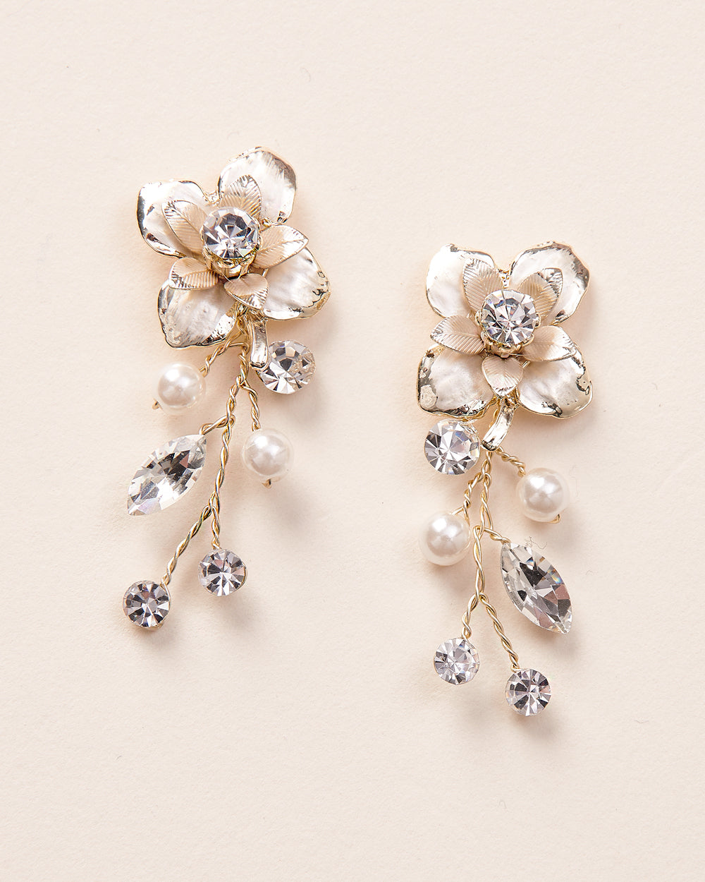 Petite Pearl & Floral Wedding Earrings