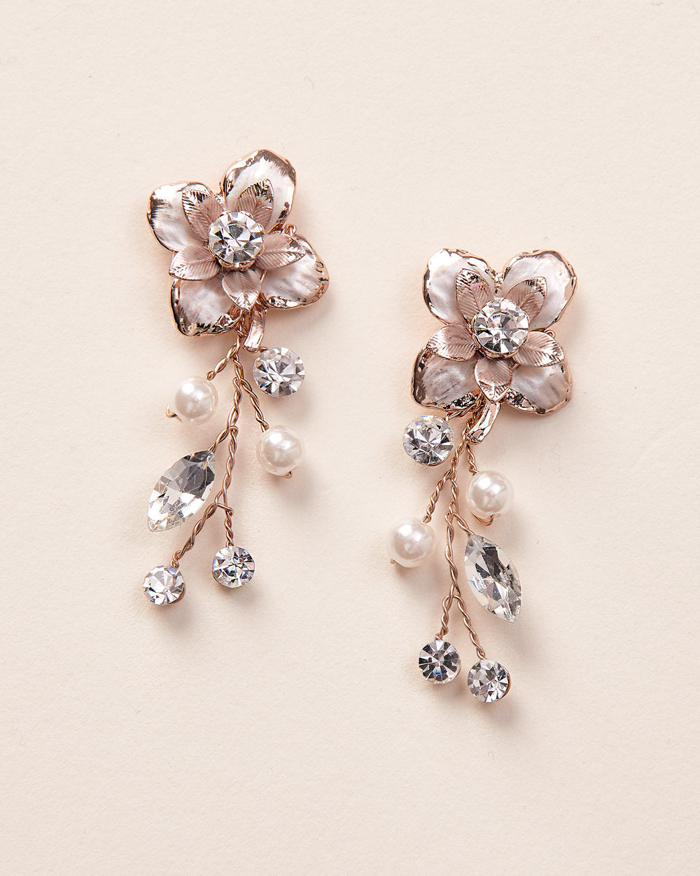 Petite Pearl & Floral Wedding Earrings