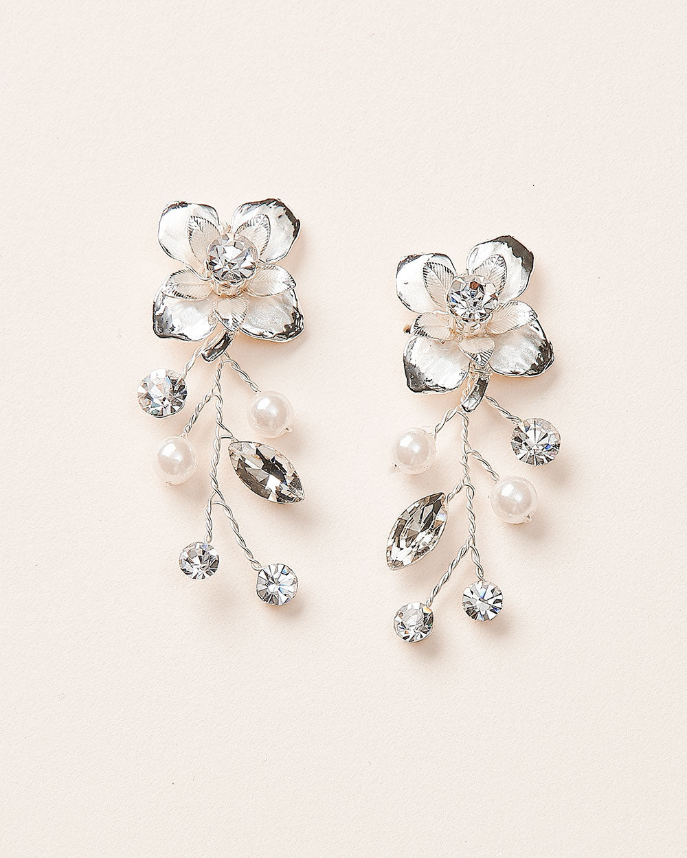 Petite Pearl & Floral Wedding Earrings