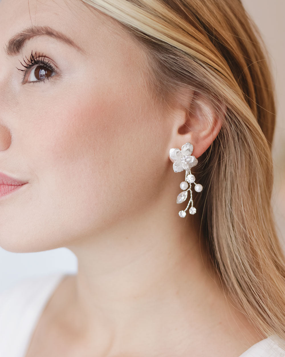 Petite Pearl & Floral Wedding Earrings