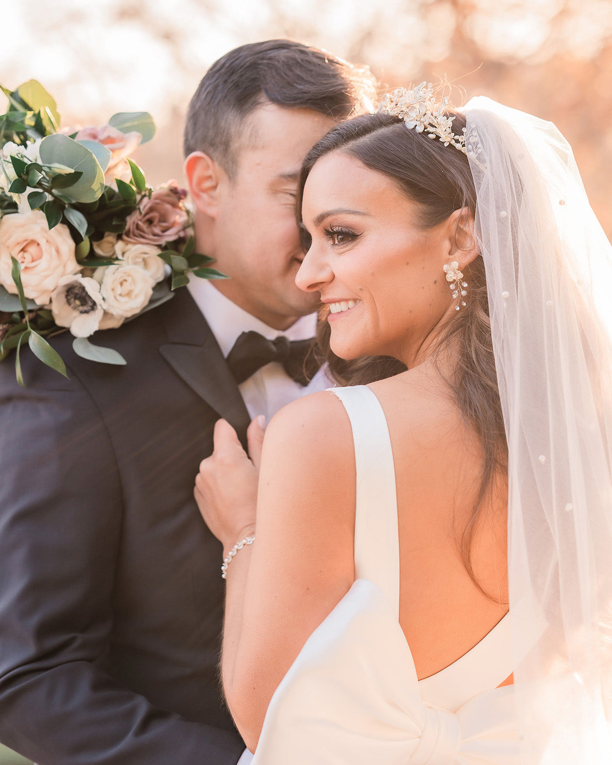 Petite Pearl & Floral Wedding Earrings